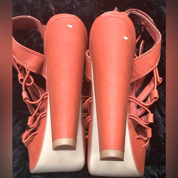 Speed Limit 98 Burnt Orange Strappy Heels - Picture 3 of 8